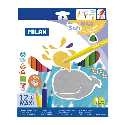 MILAN - Voskové pastelky maxi trojhranné 12 ks + ořezávatko