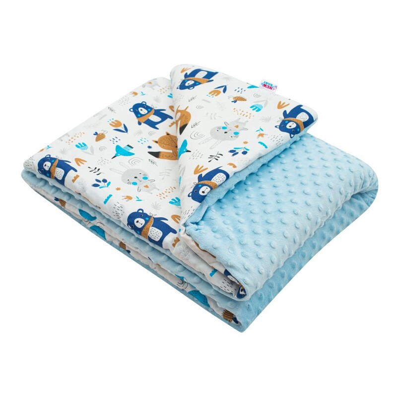 NEW BABY - Dětská deka z Minky s výplní Medvídci modrá 80x102 cm