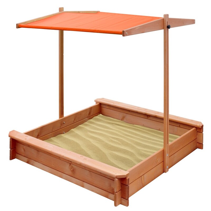 NEW BABY - Dětské dřevěné pískoviště se stříškou 120x120 cm oranžové