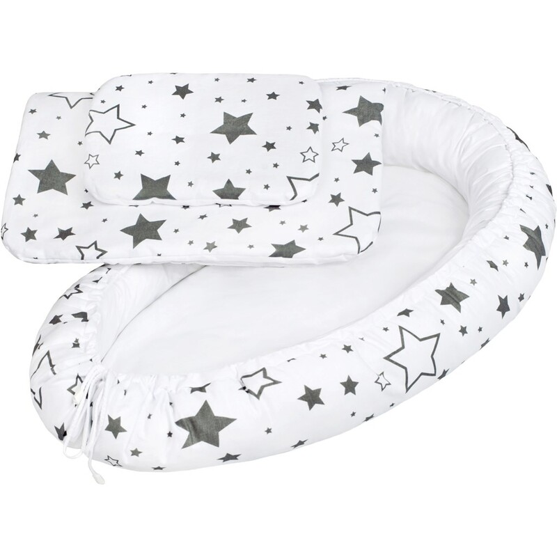 NEW BABY - Luxusní hnízdečko s peřinkami pro miminko hvězdy šedé