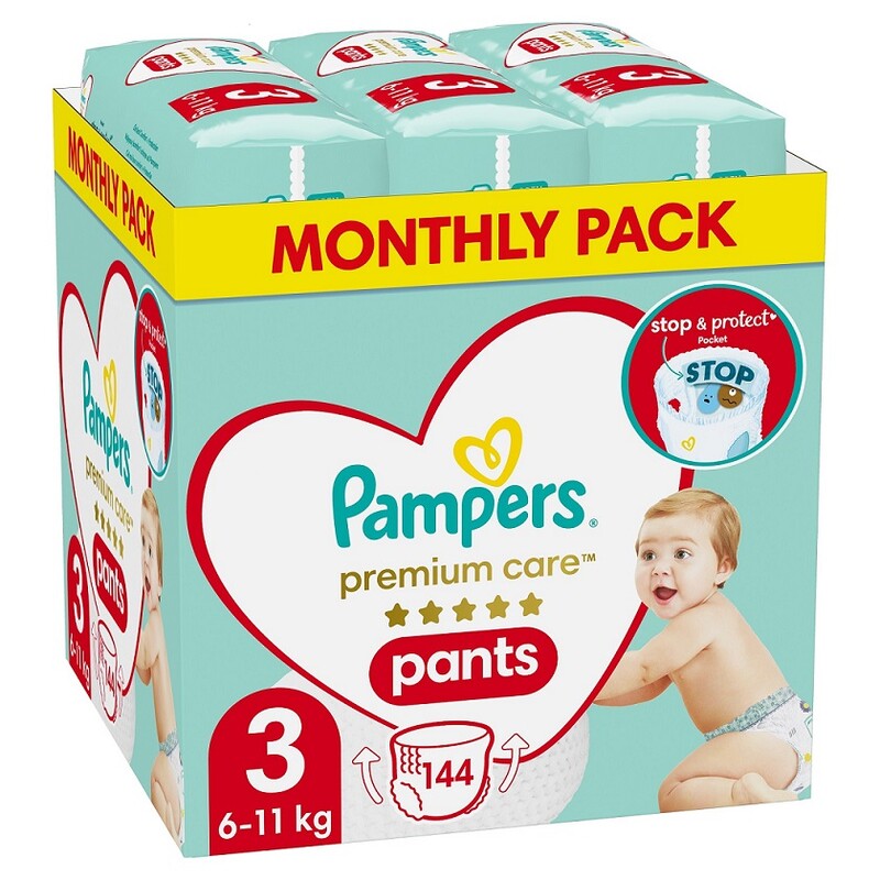 Fotografie Pampers Premium Care Pants Plenkové kalhotky vel. 3, 6-11 kg, 144 ks