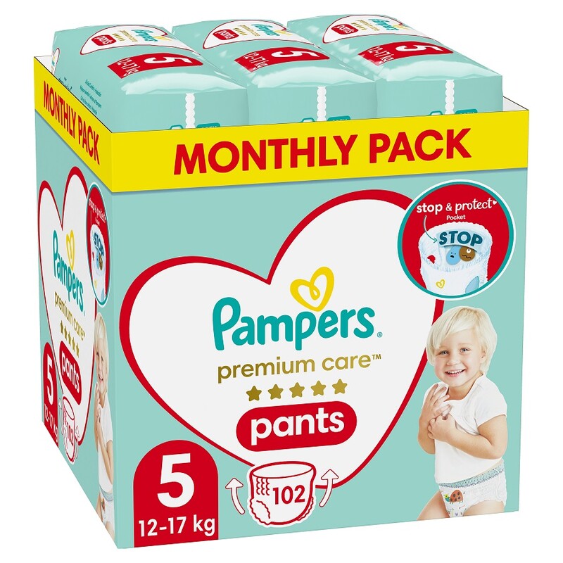 Fotografie PAMPERS - Premium Care Kalhotky plenkové vel. 5 (12-17 kg) 102 ks Pampers A27:250976