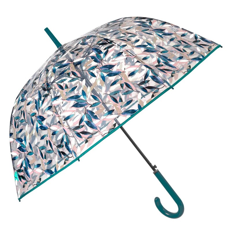 PERLETTI - Dámský průhledný deštník s motivem zelených listů Perletti, 61cm, 26388