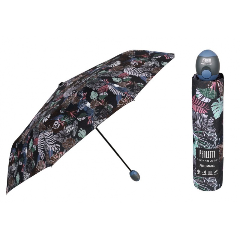 PERLETTI - Dámský skládací automatický deštník TECHNOLOGY Foliage/ růžová, 21717