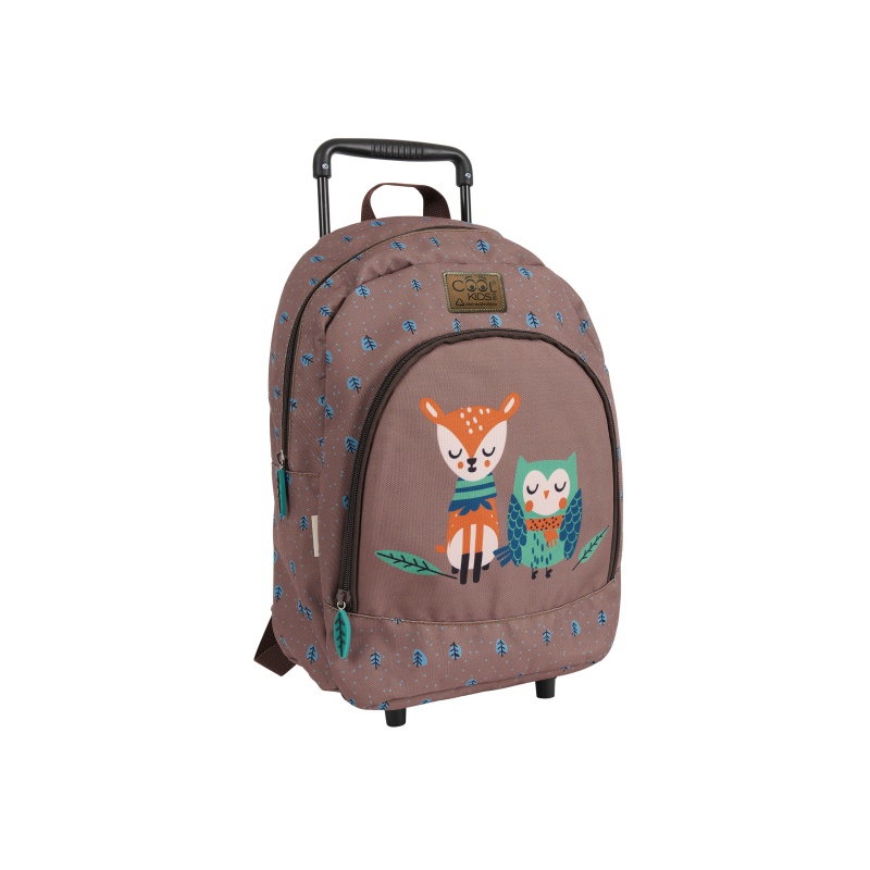 PERLETTI - GREEN Dětský batoh na kolečkách OWL & FAWN, 14411