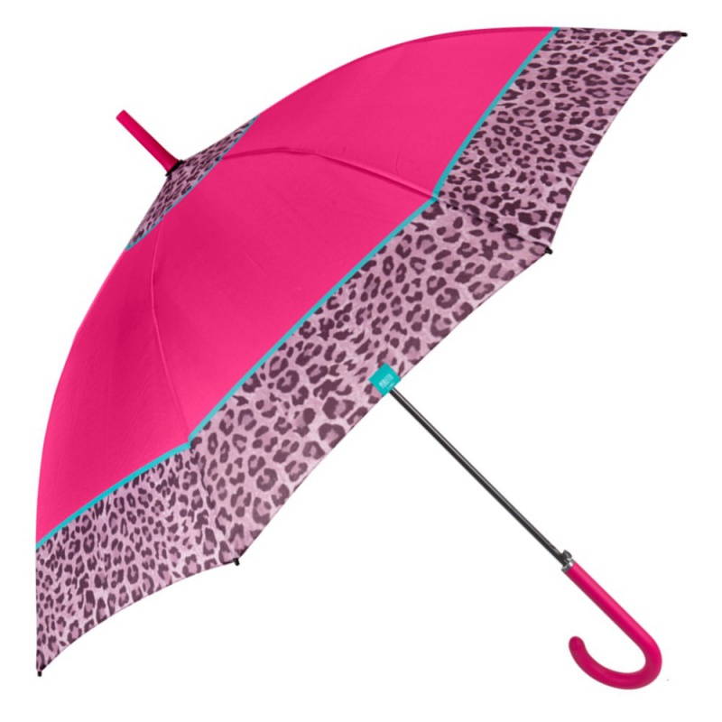 PERLETTI - Time, Dámský holový deštník Bordo Leopardo / modrý, 26255