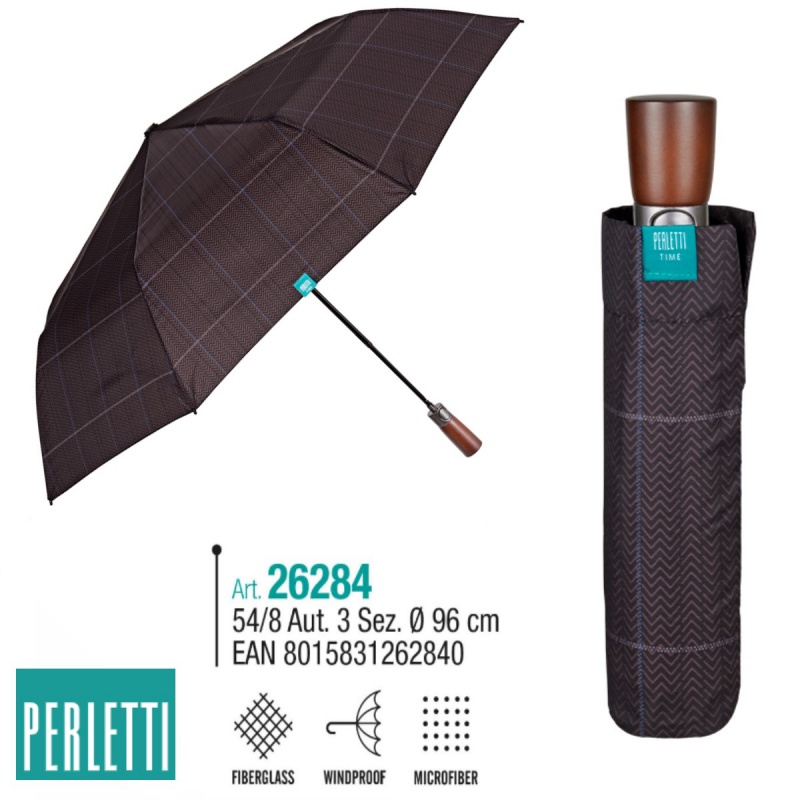 PERLETTI - TIME Pánský automatický deštník Scottish / hnědý světlý, 26284