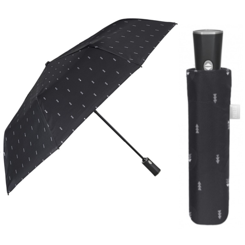 PERLETTI - Time, Pánský plnoautomatický deštník skládací Geometrico / černý, 26401
