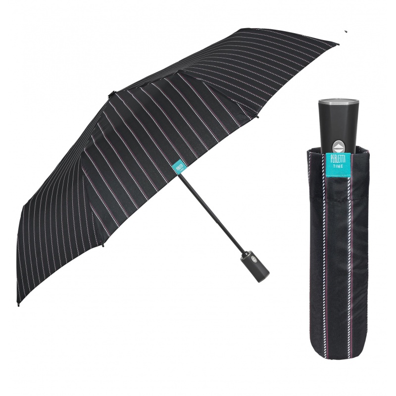 PERLETTI - Time, Pánský plnoautomatický skládací deštník Gessato / šedý, 26347