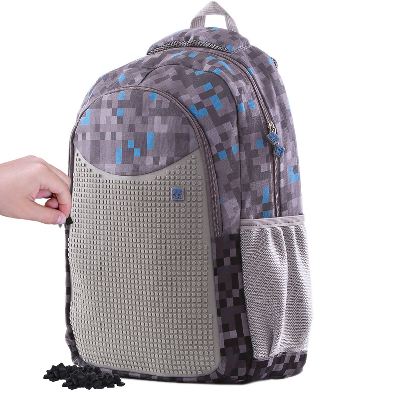 PIXIE CREW - Kreativní studentský batoh Minecraft šedo-modrý