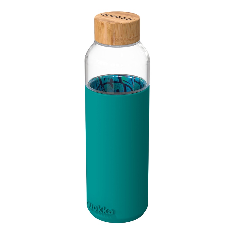 QUOKKA - FLOW Skleněná láhev se silikonovým povrchem PALM LEAVES, 660ml, 40005