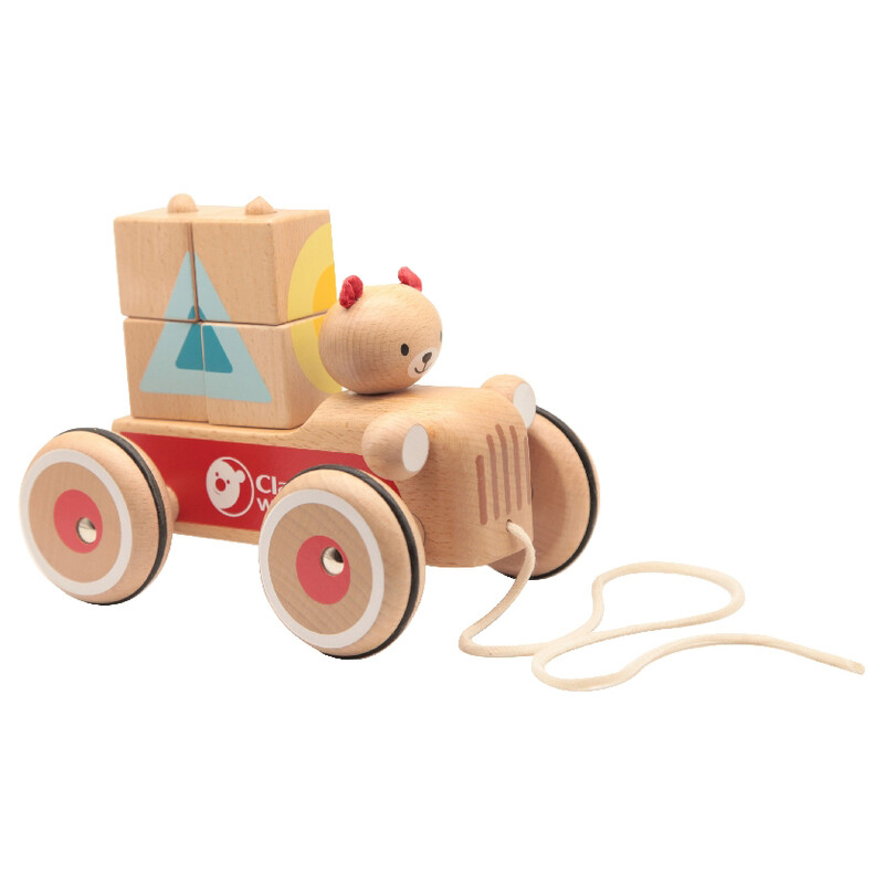 RAPPA - Auto dřevěné tahací s medvědem Coco a kostkami