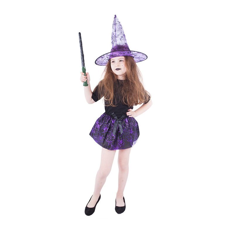 RAPPA - Dětská sukně pavučina s kloboukem čarodějnice