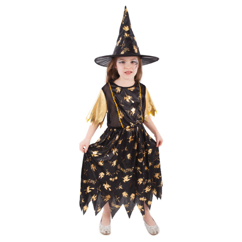 RAPPA - Dětský kostým čarodějnice černo-zlatá (M)