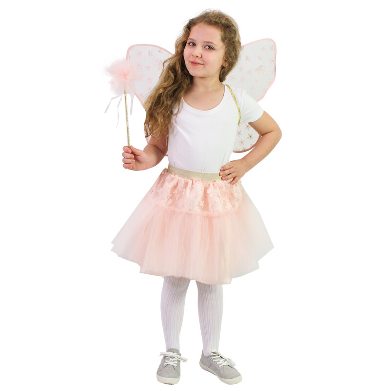 RAPPA - Dětský kostým tutu sukně květinová víla Růženka s hůlkou a křídly e-obal
