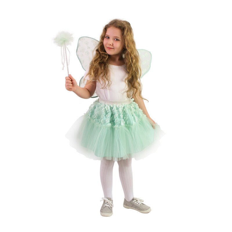 RAPPA - Dětský kostým tutu sukně květinová víla Zvonilka s hůlkou a křídly e-obal