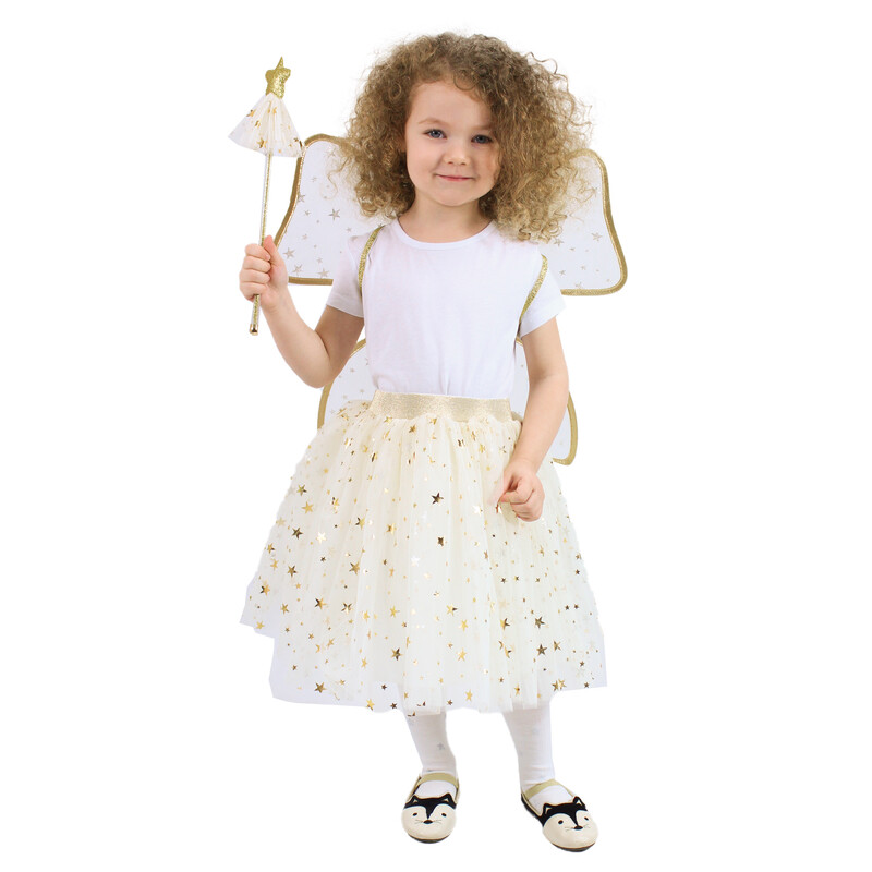 RAPPA - Dětský kostým tutu sukně zlatá víla s hůlkou a křídly e-obal