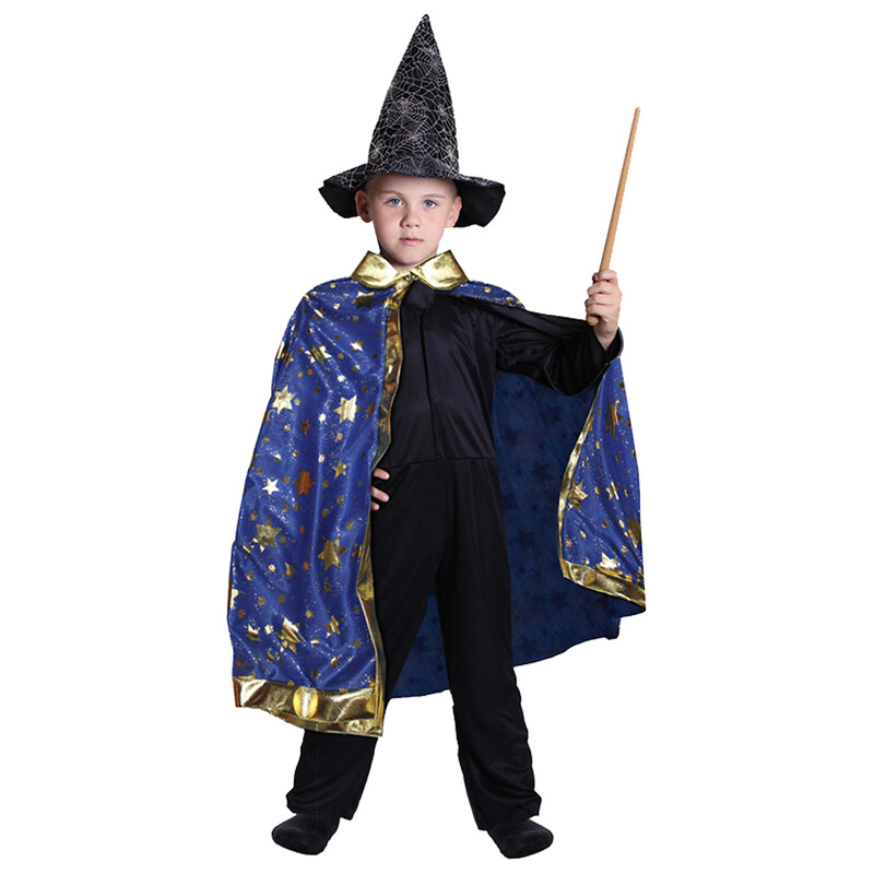RAPPA - Dětský kouzelnický modrý plášť s hvězdami čarodějnice