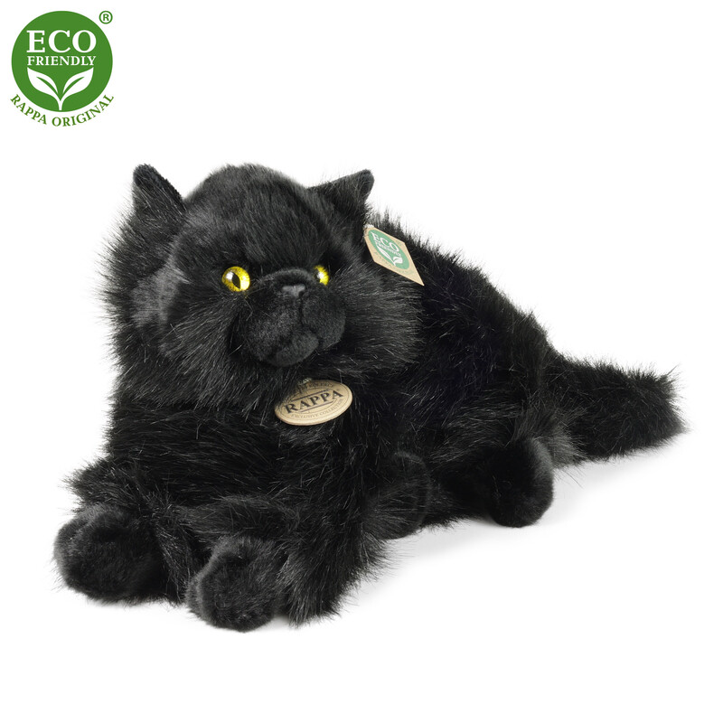 RAPPA - Plyšová kočka černá ležící 30 cm ECO-FRIENDLY