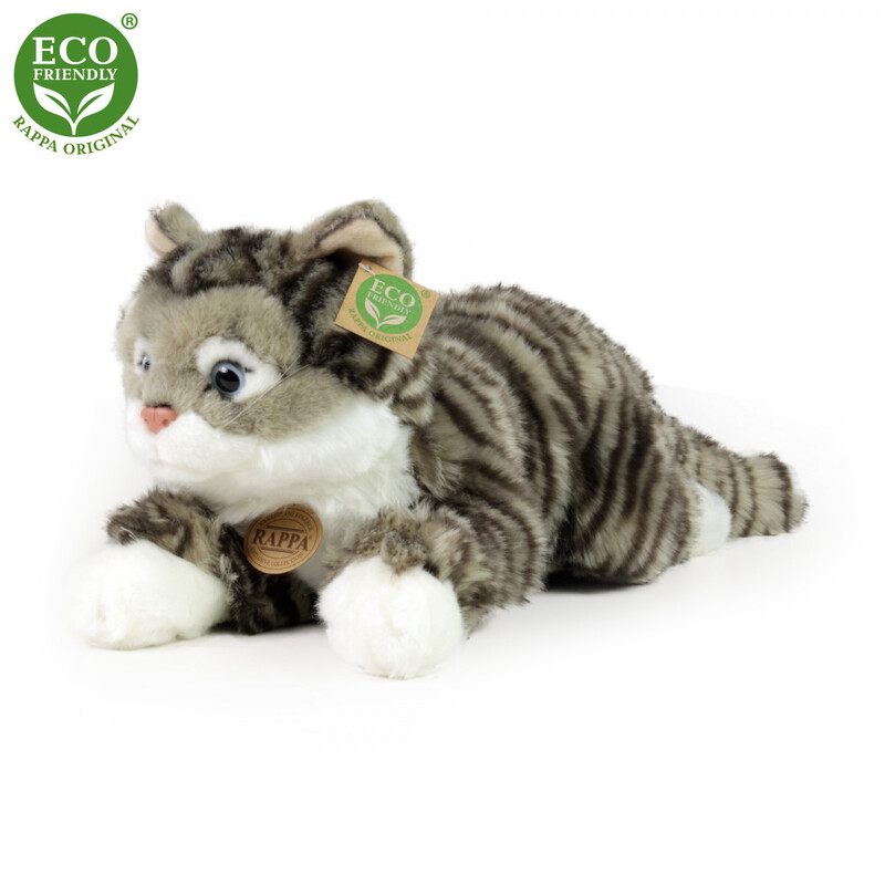 RAPPA - Plyšová mourovatá kočka šedá 40 cm ECO-FRIENDLY