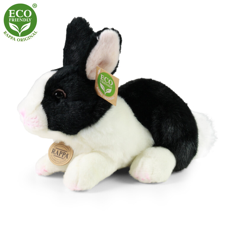 RAPPA - Plyšový králík bílo-černý ležící 23 cm ECO-FRIENDLY