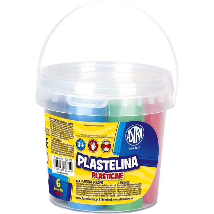 ASTRA - Plastelína v kyblíku 6 barev 480g, 303106001