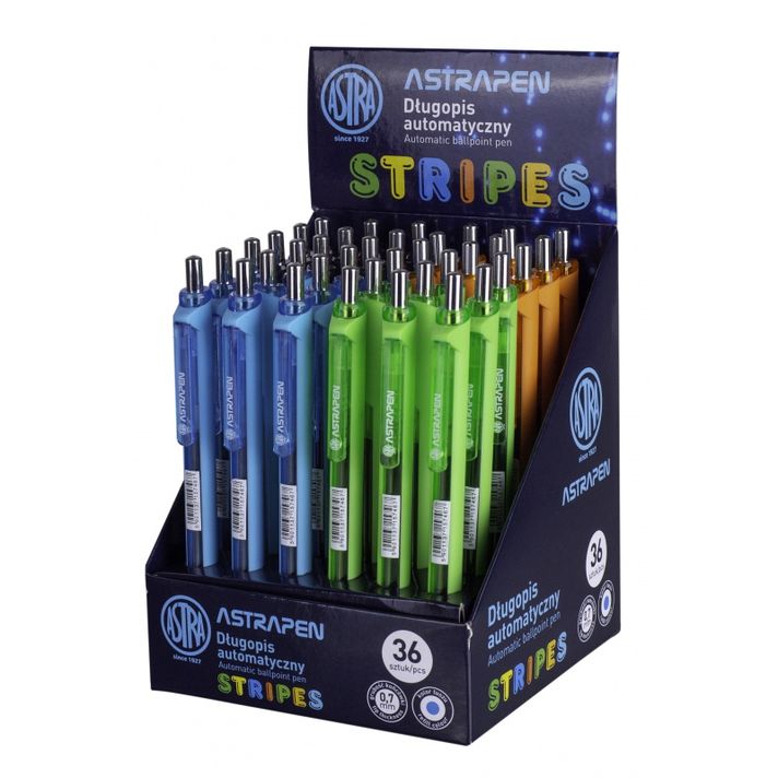 ASTRA - STRIPES, Kuličkové pero 0,7mm, modré, stojan, mix barev, 201121003