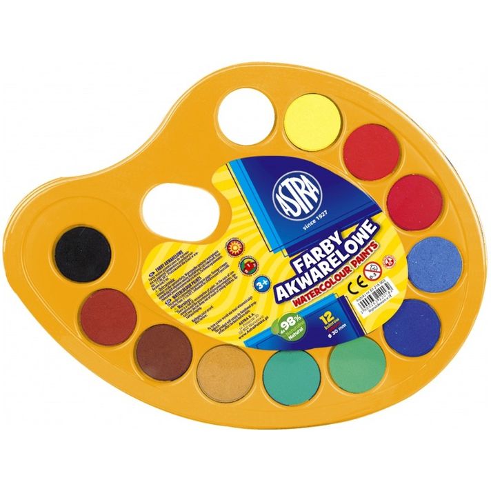 ASTRA - Vodové barvy na paletce průměr 30mm, 12 barev, 83216903