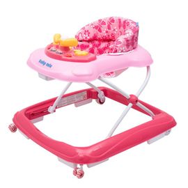 BABY MIX - Dětské chodítkos volantem a silikonovými kolečky růžové