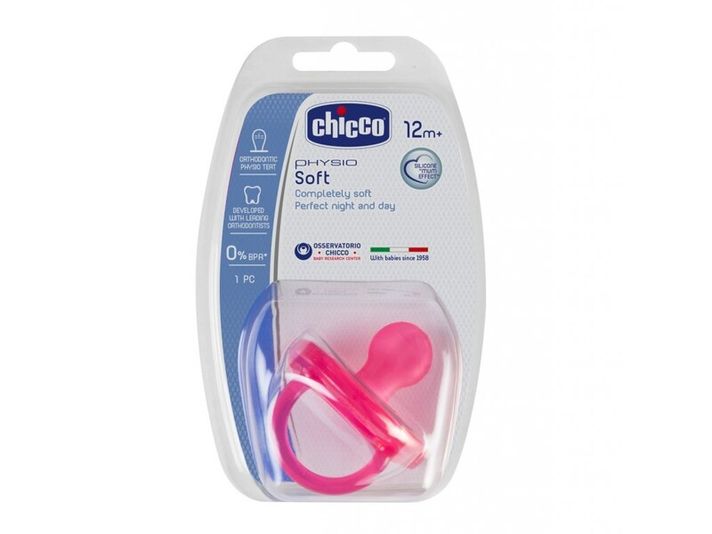CHICCO - Celosilikonová savička Physio Soft 12m+, růžová