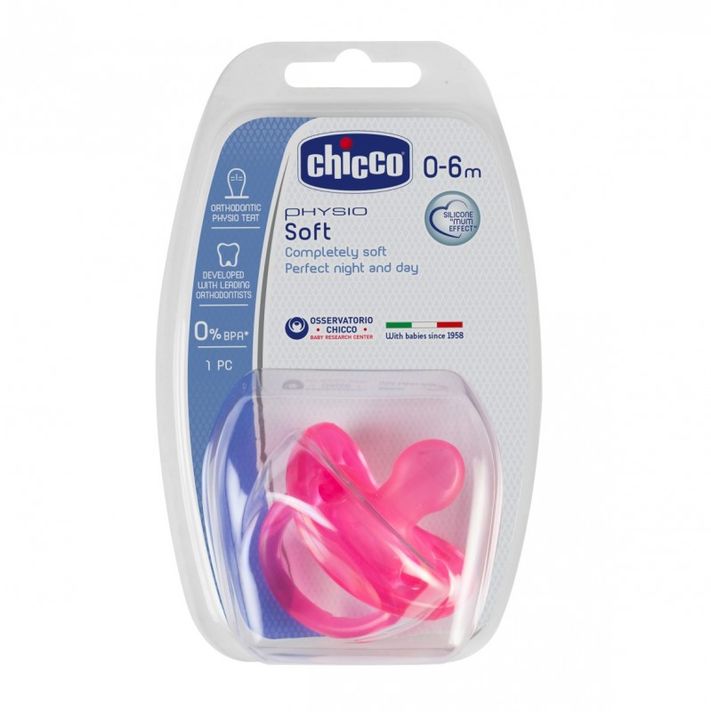CHICCO - Cumlík celosilikónový Physio Soft ružová 0-6m