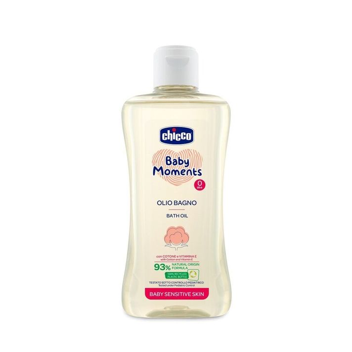 CHICCO - Olej do koupele s bavlnou a vitamínem E Baby Moments Sensitive 93 % přírodních složek 200 ml
