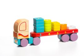 CUBIKA - Cubik 13425 Kamion s geometrickými tvary - dřevěná skládačka 19 dílů
