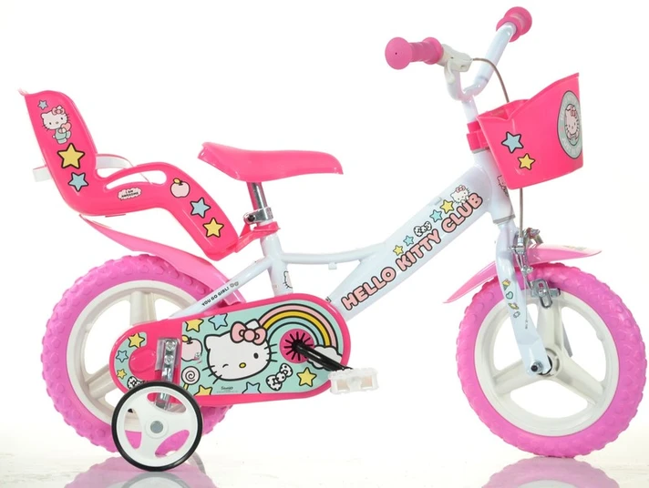 DINO BIKES - Dětské kolo 124RLHK2 - 12 "Hello Kitty se sedačkou pro panenku a košíkem