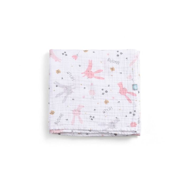 FUNNABABY - Mušelínová zavinovací plena Rabbit Pink 120 x 120 cm