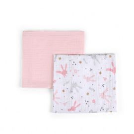 FUNNABABY - Mušelínové plenky 2 ks Rabbit Pink 90 x 90 cm