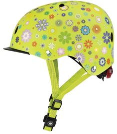 GLOBBER - Dětská helma Elite Lights Lime Green - Flowers XS / S