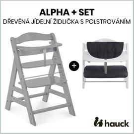 HAUCK - Alpha+ set 2v1 dřevená židle, grey + polstrování Melange charcoal