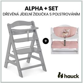 HAUCK - Alpha+ set 2v1 dřevěná židle, grey + polstrování Sweety