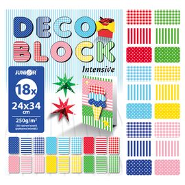 JUNIOR - Blok dekoračního papíru - výkres DECO BLOCK B4 24x34 cm, 250g (18 ks) mix 6 vzorů/x3