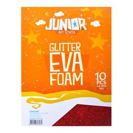JUNIOR-ST - Dekorační pěna A4 EVA Glitter červená 2,0 mm, sada 10 ks