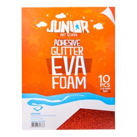JUNIOR-ST - Dekorační pěna A4 EVA 10 ks červená samolepicí glitter 2,0 mm