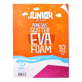 JUNIOR-ST - Dekorační pěna A4 EVA 10 ks růžová samolepicí glitter 2,0 mm