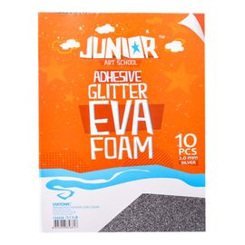 JUNIOR-ST - Dekorační pěna A4 EVA 10 ks stříbrný samolepicí glitter 2,0 mm