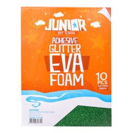JUNIOR-ST - Dekorační pěna A4 EVA 10 ks zelená samolepicí glitter 2,0 mm