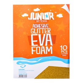 JUNIOR-ST - Dekorační pěna A4 EVA 10 ks zlatá samolepicí glitter 2,0 mm