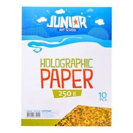 JUNIOR-ST - Dekorační papír A4 10 ks žlutý holografický 250 g