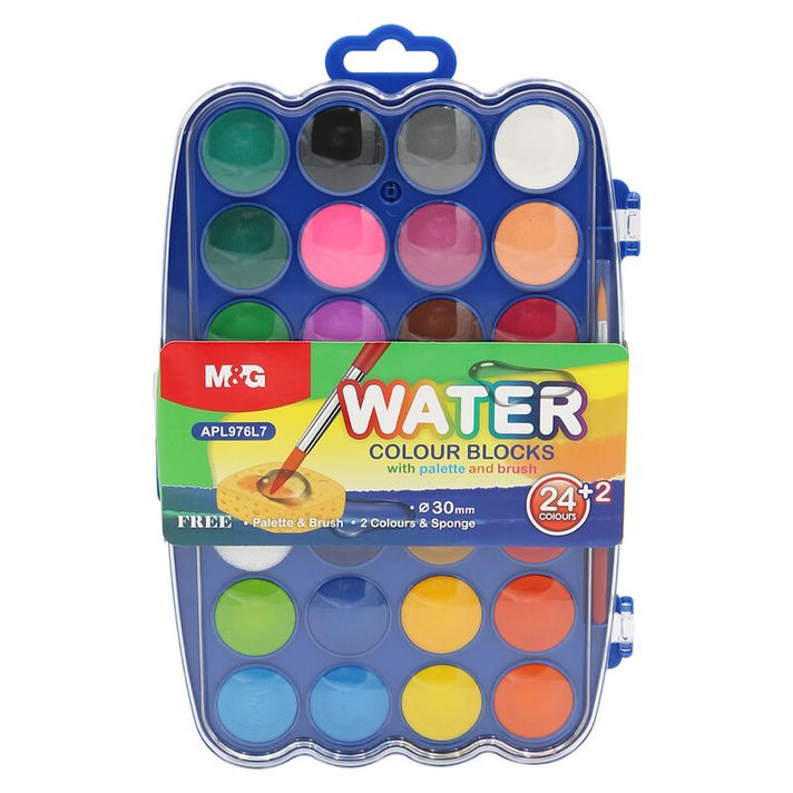 M&G - Barvy vodové 26 barev (30 mm) + paletka a štětec