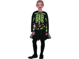 MADE - Karnevalový kostým - kostra dívka svítící v tmě, 110 - 120 cm