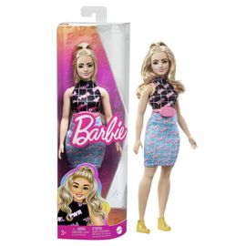 MATTEL - Barbie modelka - černo-modré šaty s ledvinkou
